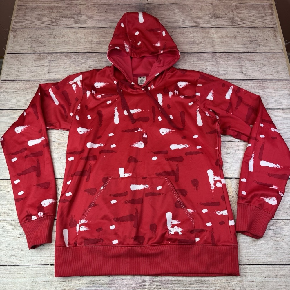 Under Armour Red Paint Splatter Hoodie Men's Medium
